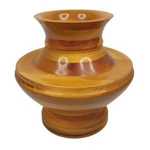Vintage 1988 Artisan Handmade Wood Turned Vase Urn Pot 9.5" T x 9.5" W